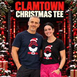 Ron and Jen wearing Clamtown Christmas tees
